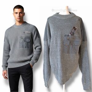 NWT Vintage Marquis Collection NYC Gray Tactical Cargo Utility Sweater 90 Y2K XL